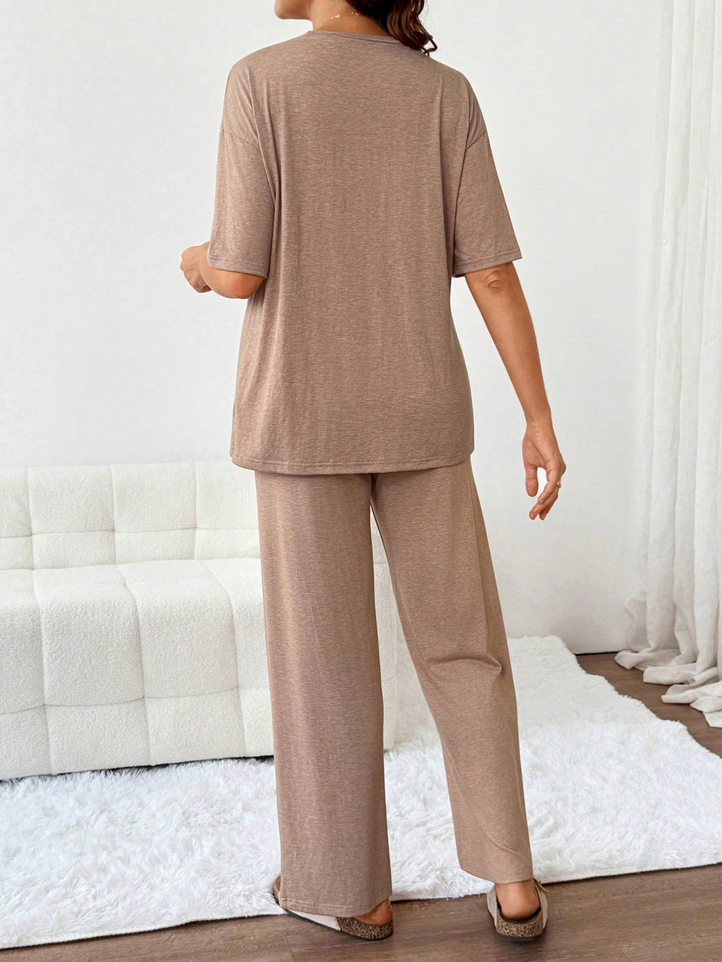 Slowluna Maternity Nursing Top & Adjustable Pants 2-Piece Lounge Set
