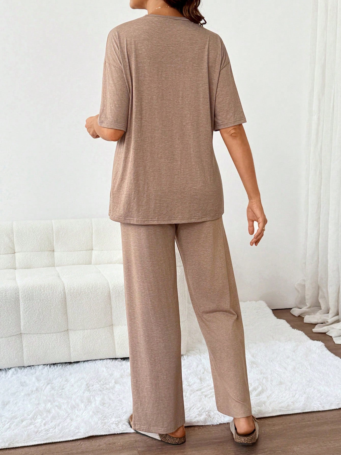 Slowluna Maternity Nursing Top & Adjustable Pants 2-Piece Lounge Set