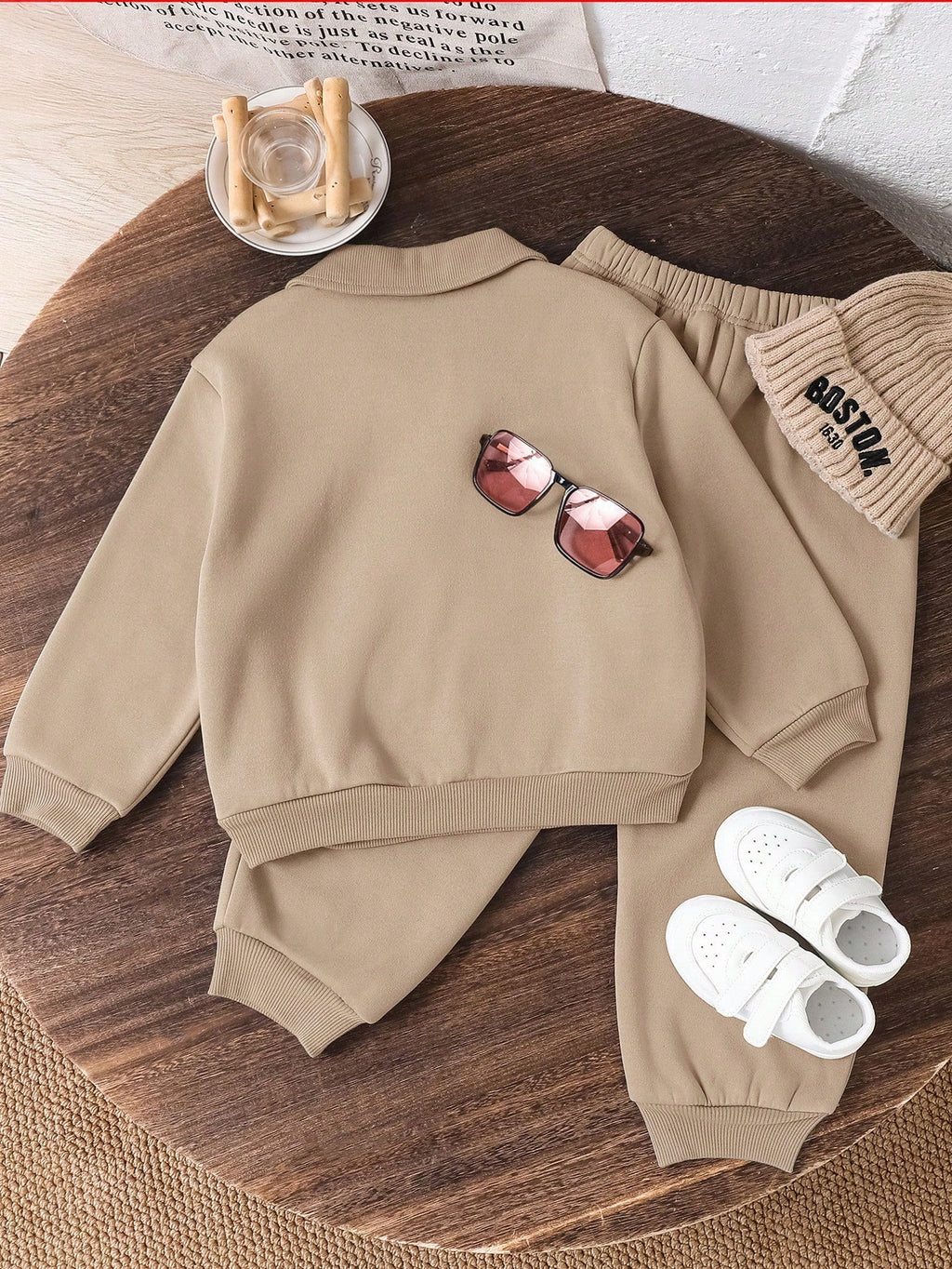 Bambinoo x Playful Pals Boys' Lapel Sweatshirt & Sweatpants Set