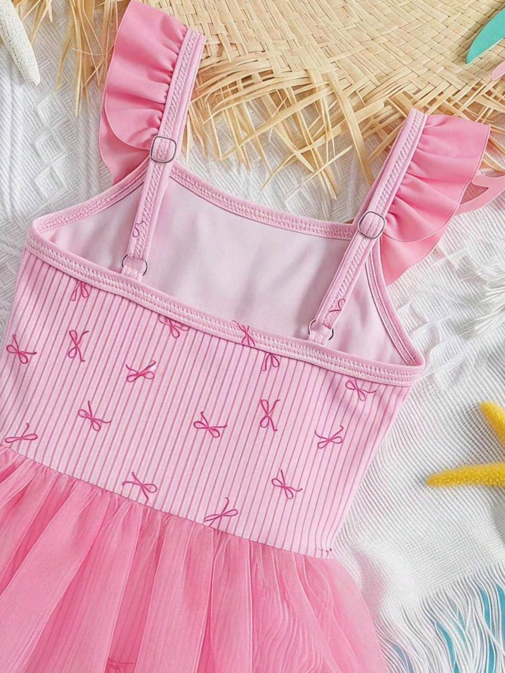 Maillot de bain Bambinoo x Cozy Pixies à rayures et nœud imprimé, maille patchwork pour bébé fille - 1 pièce bleu
