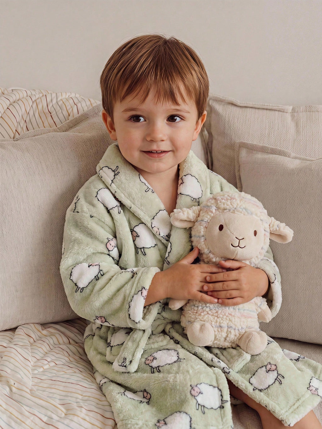 Robe de chambre Bambinoo x Cozy Pixies pour garçons à imprimé dessin animé