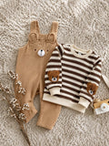 Salopette en velours côtelé et sweatshirt rayé pour bébé, ensemble 2 pièces