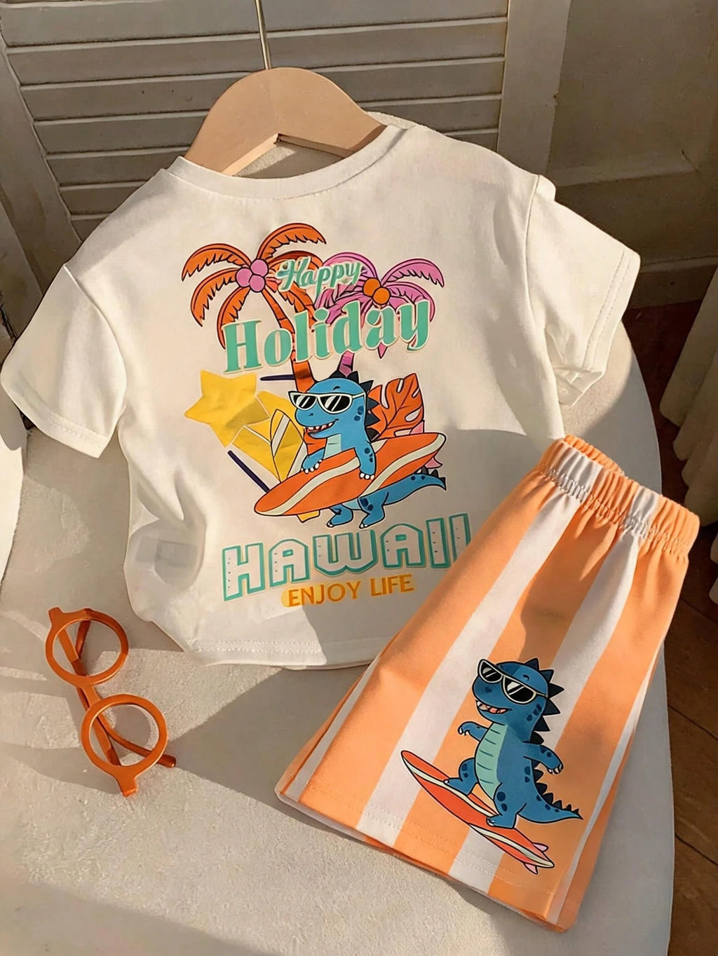 Ensemble 2 pièces bébé unisexe T-shirt et short imprimé dessin animé jaune