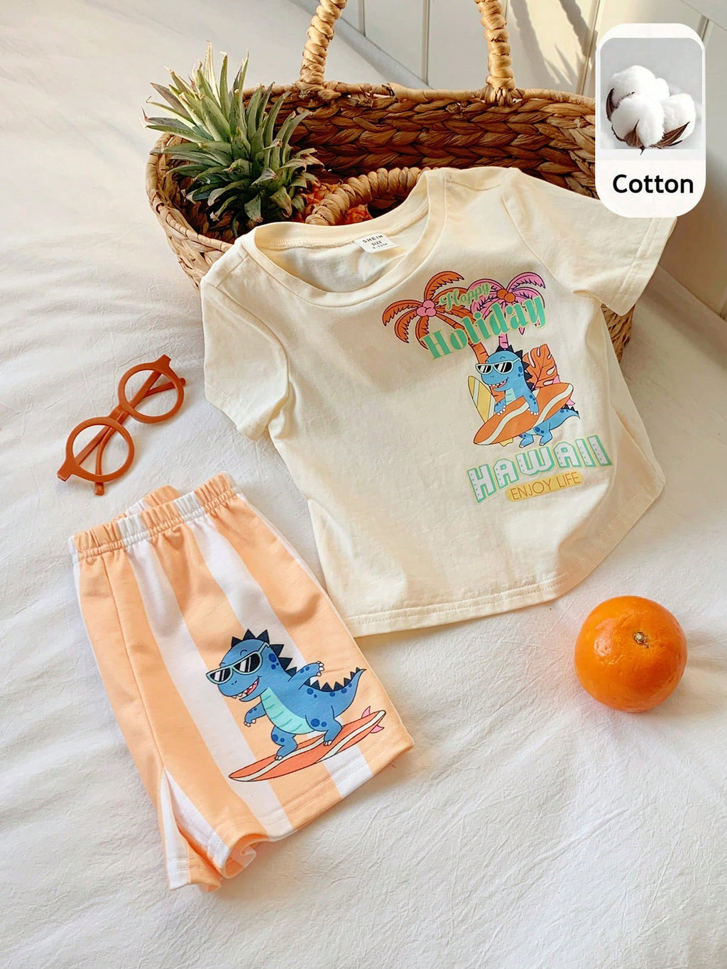 Ensemble 2 pièces bébé unisexe T-shirt et short imprimé dessin animé jaune