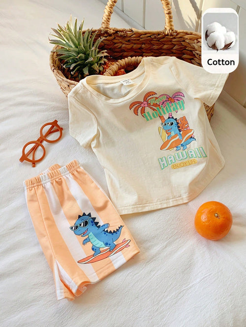 Ensemble 2 pièces bébé unisexe T-shirt et short imprimé dessin animé jaune