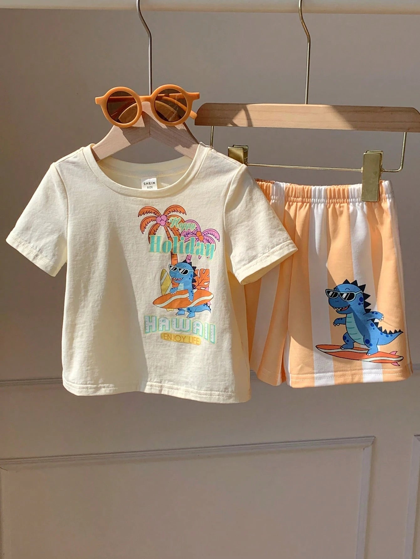 Ensemble 2 pièces bébé unisexe T-shirt et short imprimé dessin animé jaune