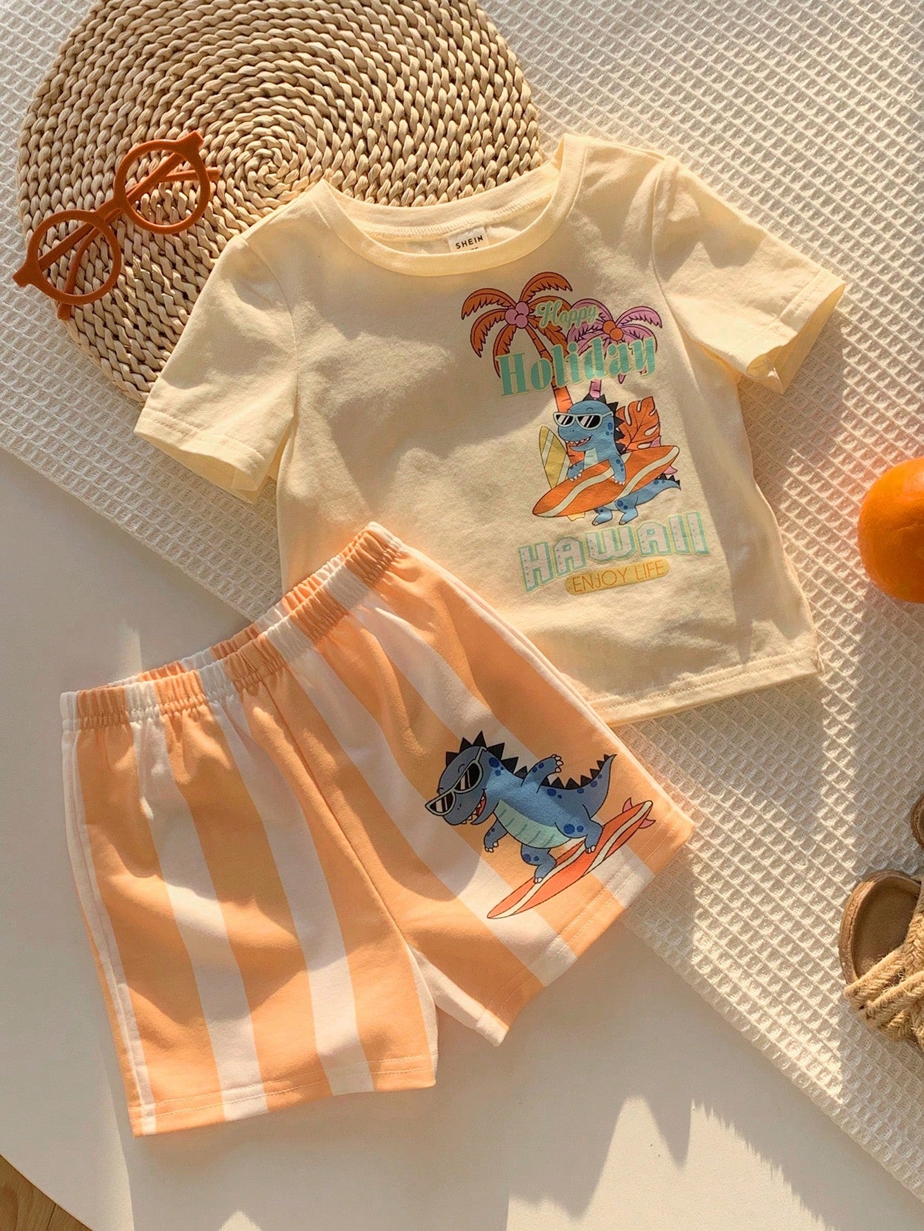 Ensemble 2 pièces bébé unisexe T-shirt et short imprimé dessin animé jaune