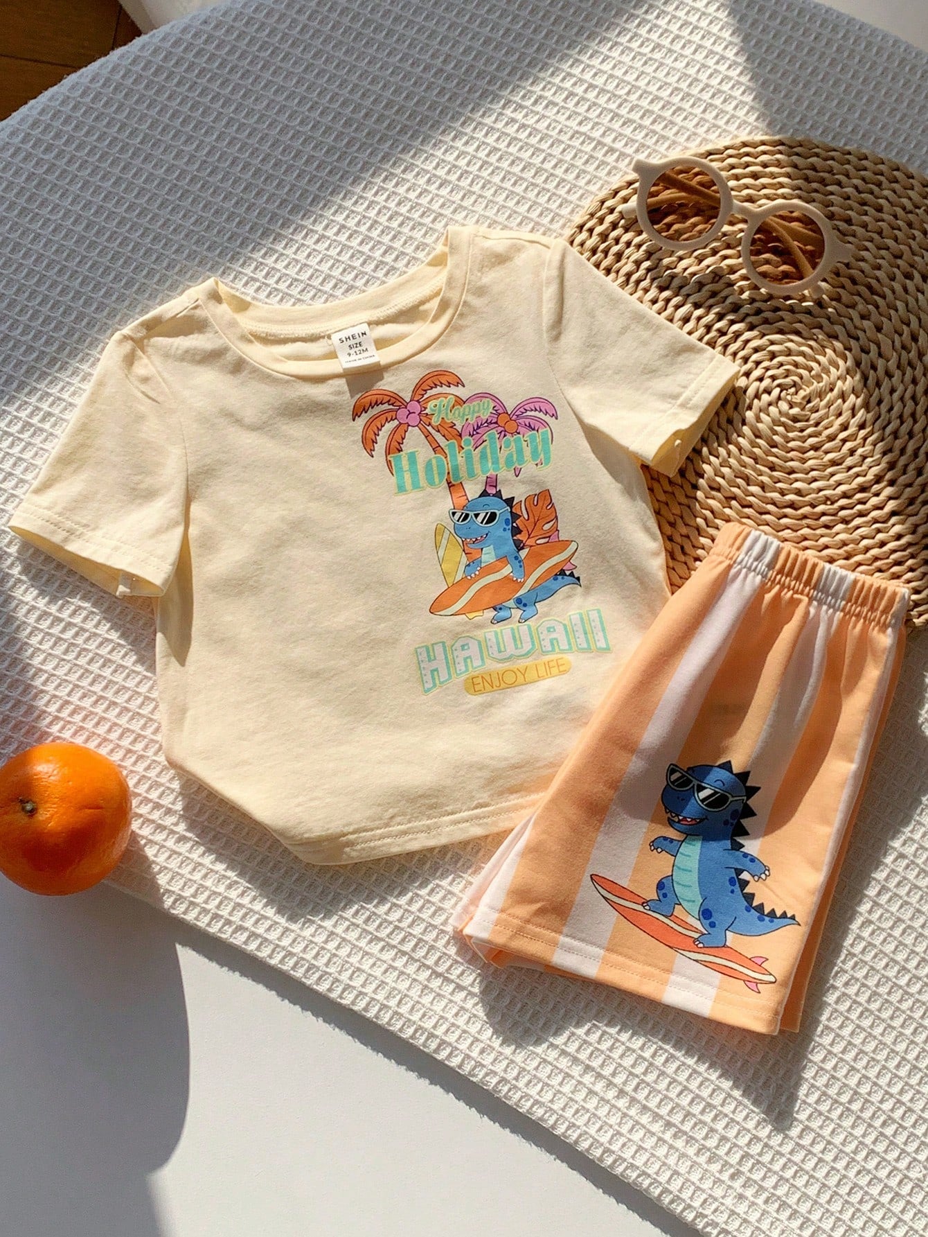 Ensemble 2 pièces bébé unisexe T-shirt et short imprimé dessin animé jaune