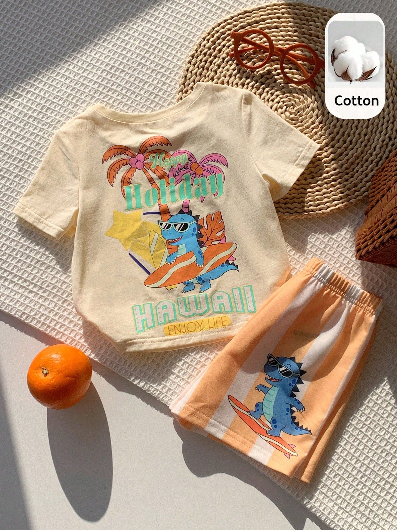 Ensemble 2 pièces bébé unisexe T-shirt et short imprimé dessin animé jaune