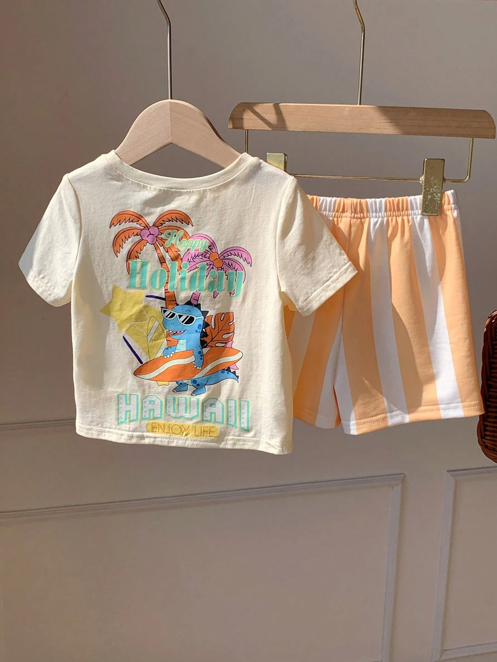 Ensemble 2 pièces bébé unisexe T-shirt et short imprimé dessin animé jaune