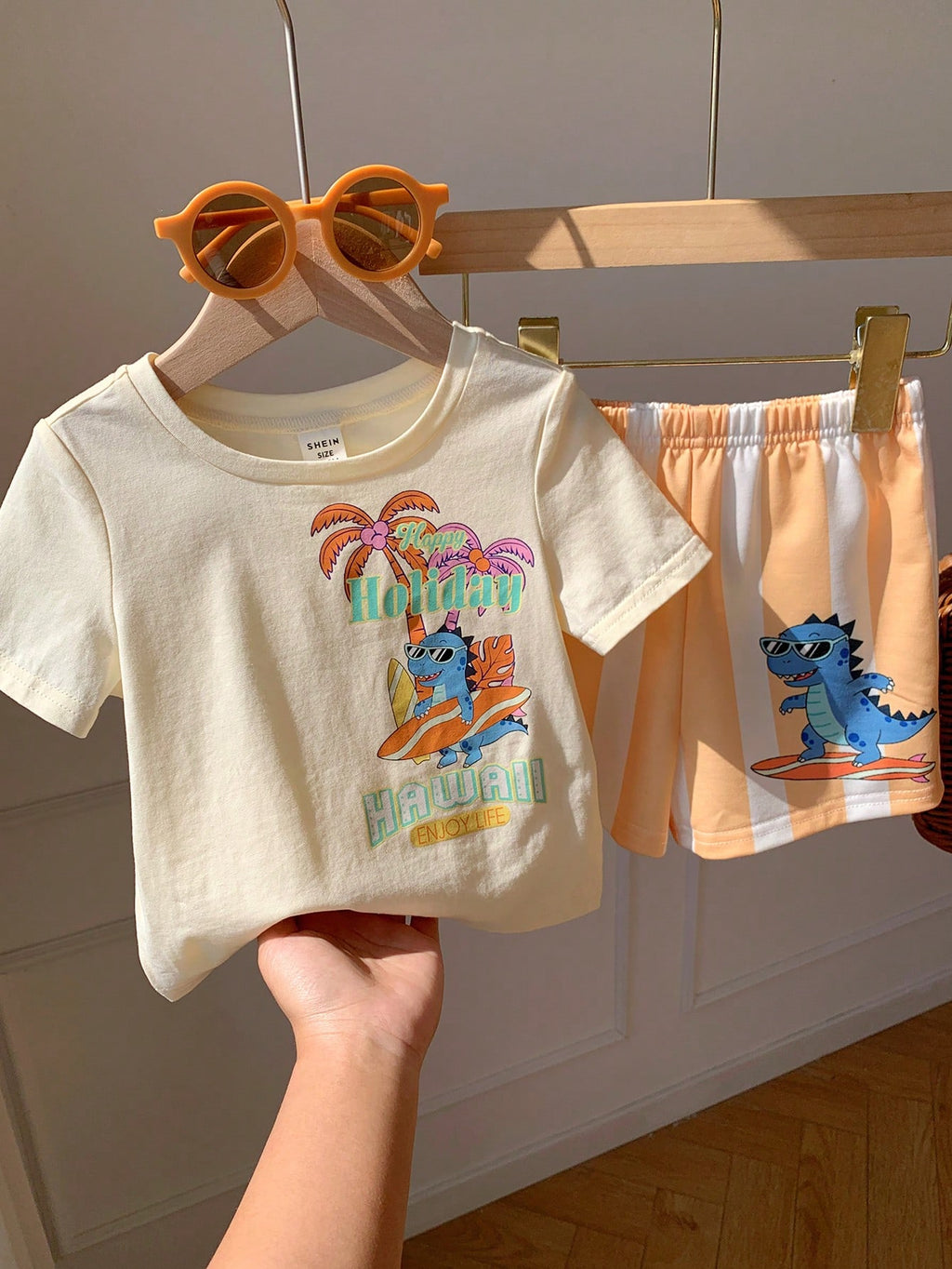 Ensemble 2 pièces bébé unisexe T-shirt et short imprimé dessin animé jaune