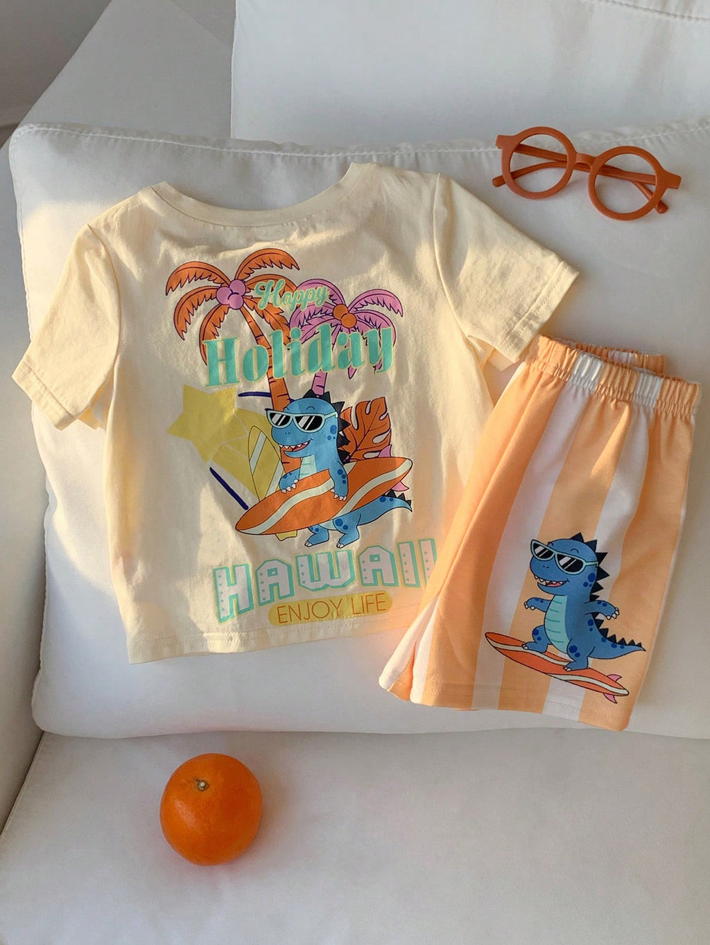 Ensemble 2 pièces bébé unisexe T-shirt et short imprimé dessin animé jaune