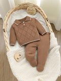 Baby Boy Turn-Down Collar Knit Sweater Footed-Leggings Set