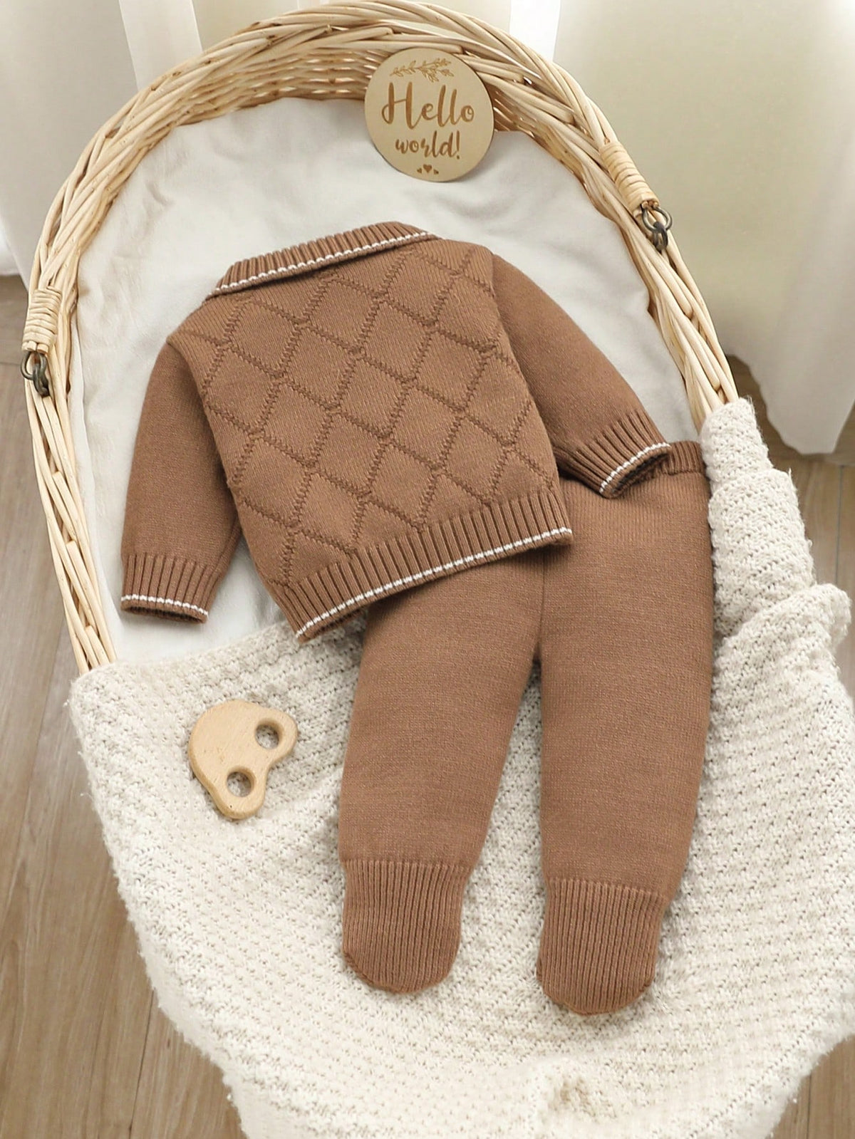 Baby Boy Turn-Down Collar Knit Sweater Footed-Leggings Set