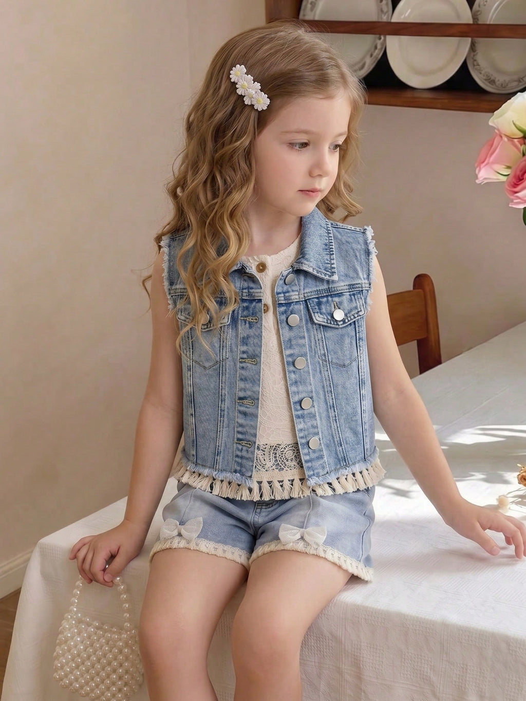 Girls' Light Wash Denim Vest