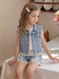 Girls' Light Wash Denim Vest