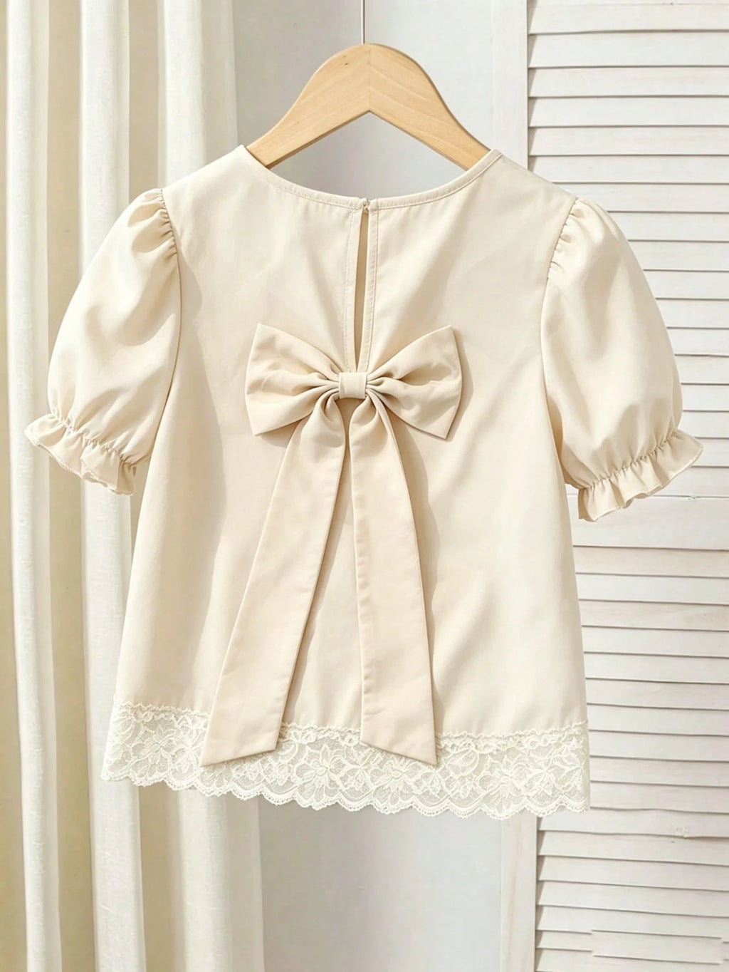 Girls' White Shirt with Embroidered Lace Collar