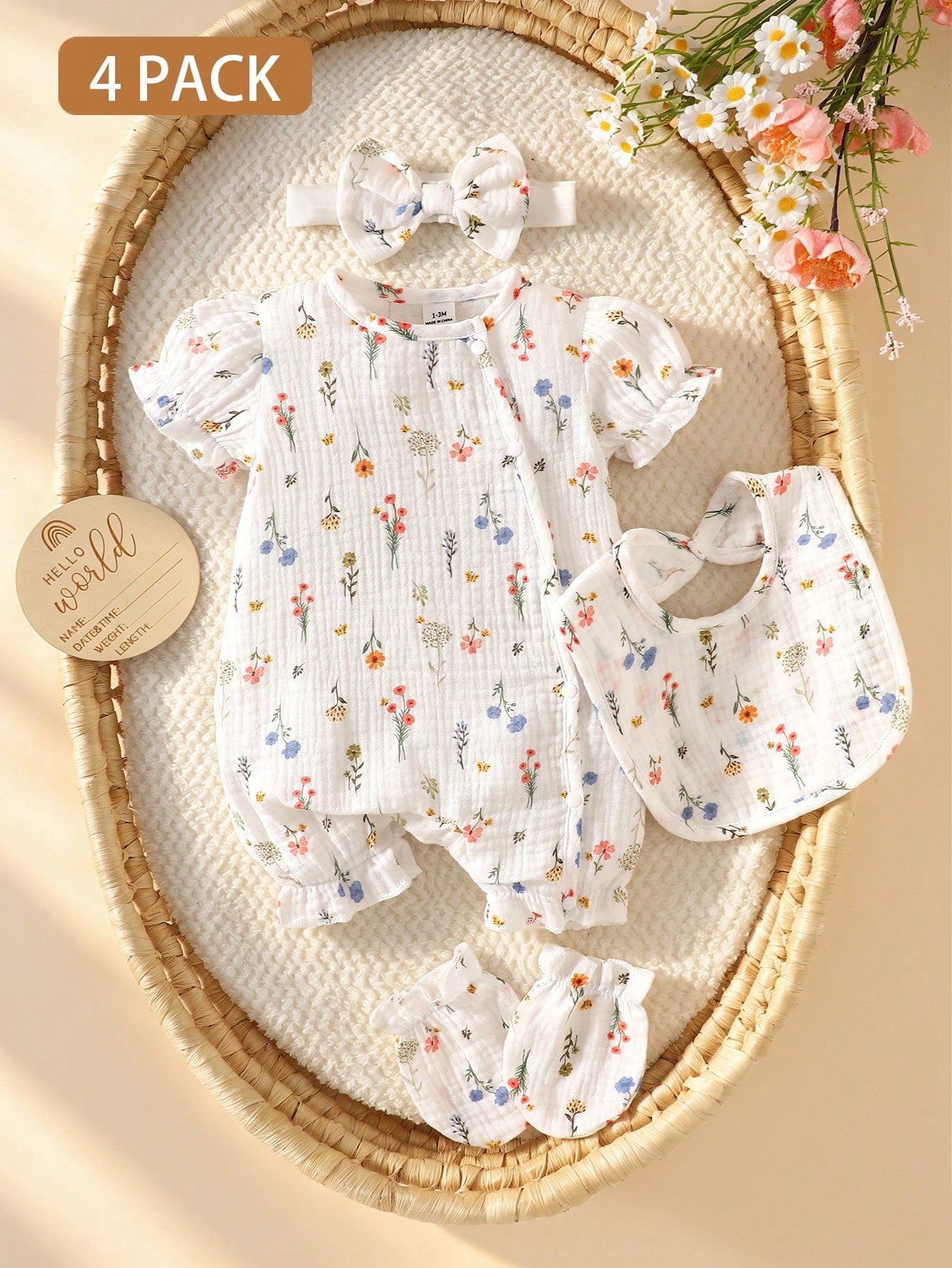 SHEIN Combinaison décontractée pour bébé fille avec imprimé floral et manches bouffantes Playful Pals
