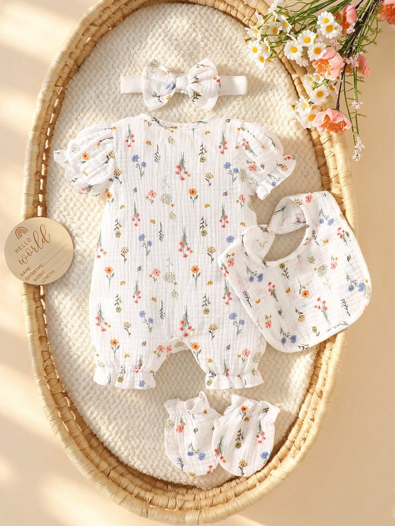 SHEIN Combinaison décontractée pour bébé fille avec imprimé floral et manches bouffantes Playful Pals