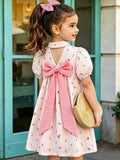 Robe Fille Souflis Floral Rose Nœud Fuchsia