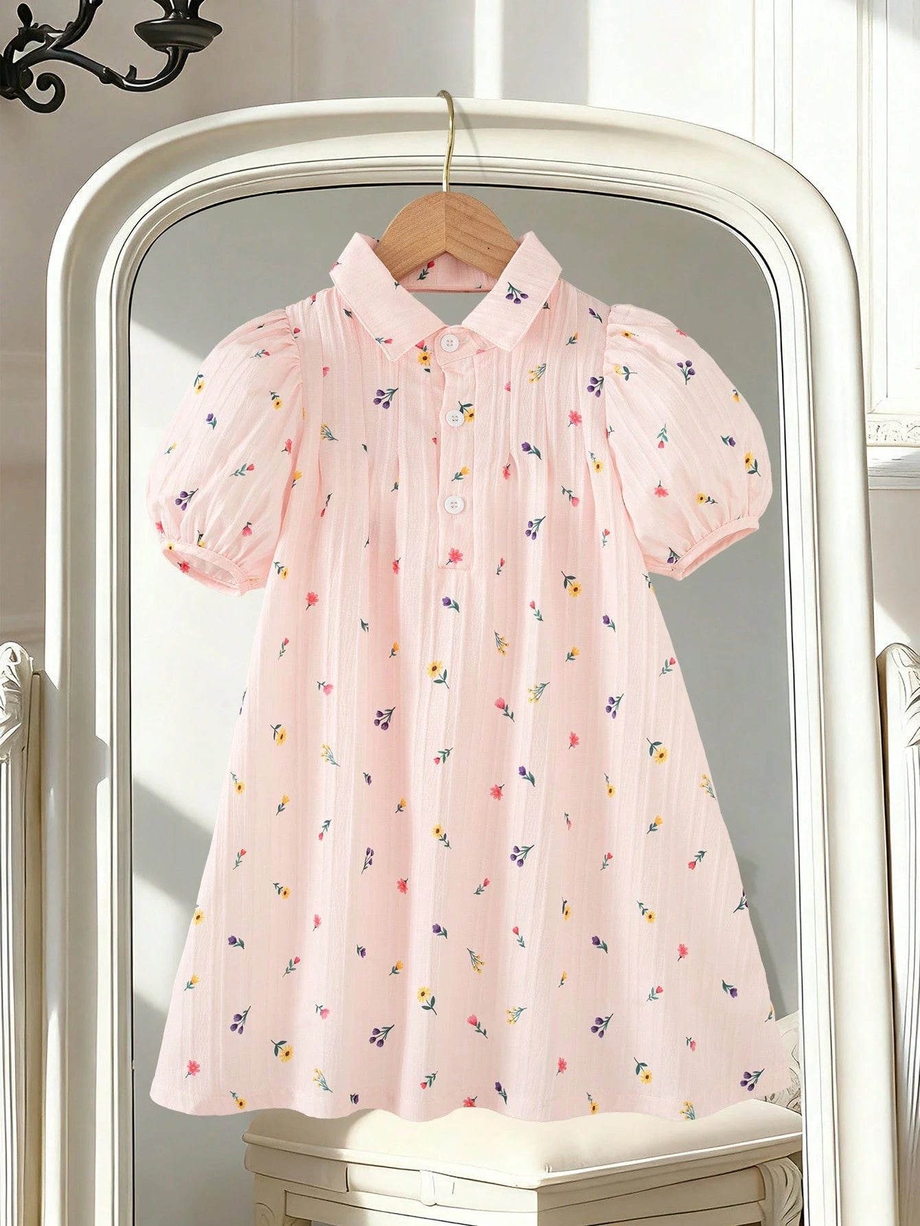 Robe Fille Souflis Floral Rose Nœud Fuchsia