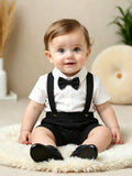 Souflis Baby Boy Knit Shirt & Suspender Shorts Gentleman Set