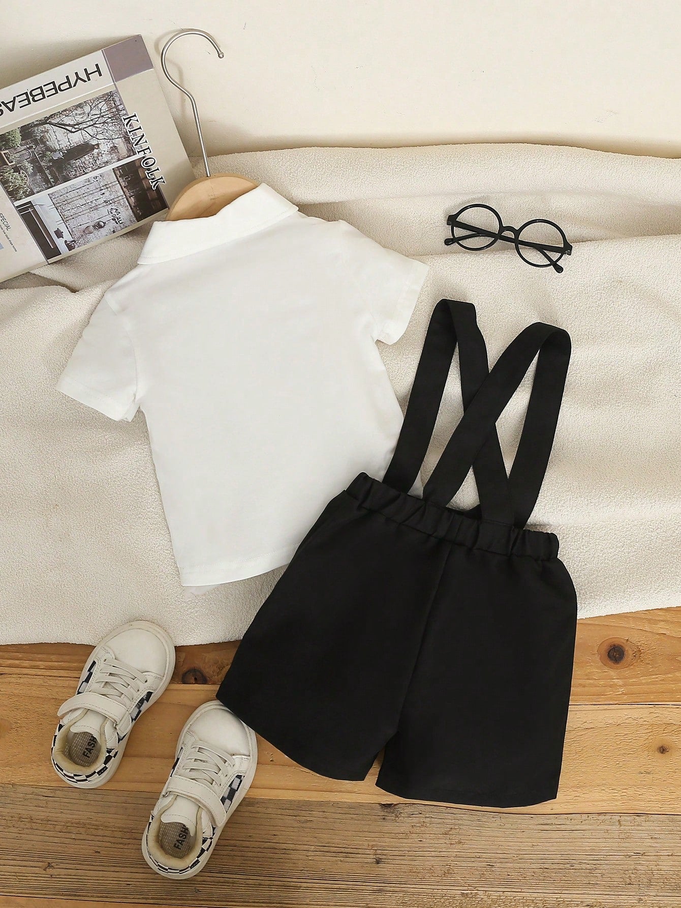 Souflis Baby Boy Knit Shirt & Suspender Shorts Gentleman Set