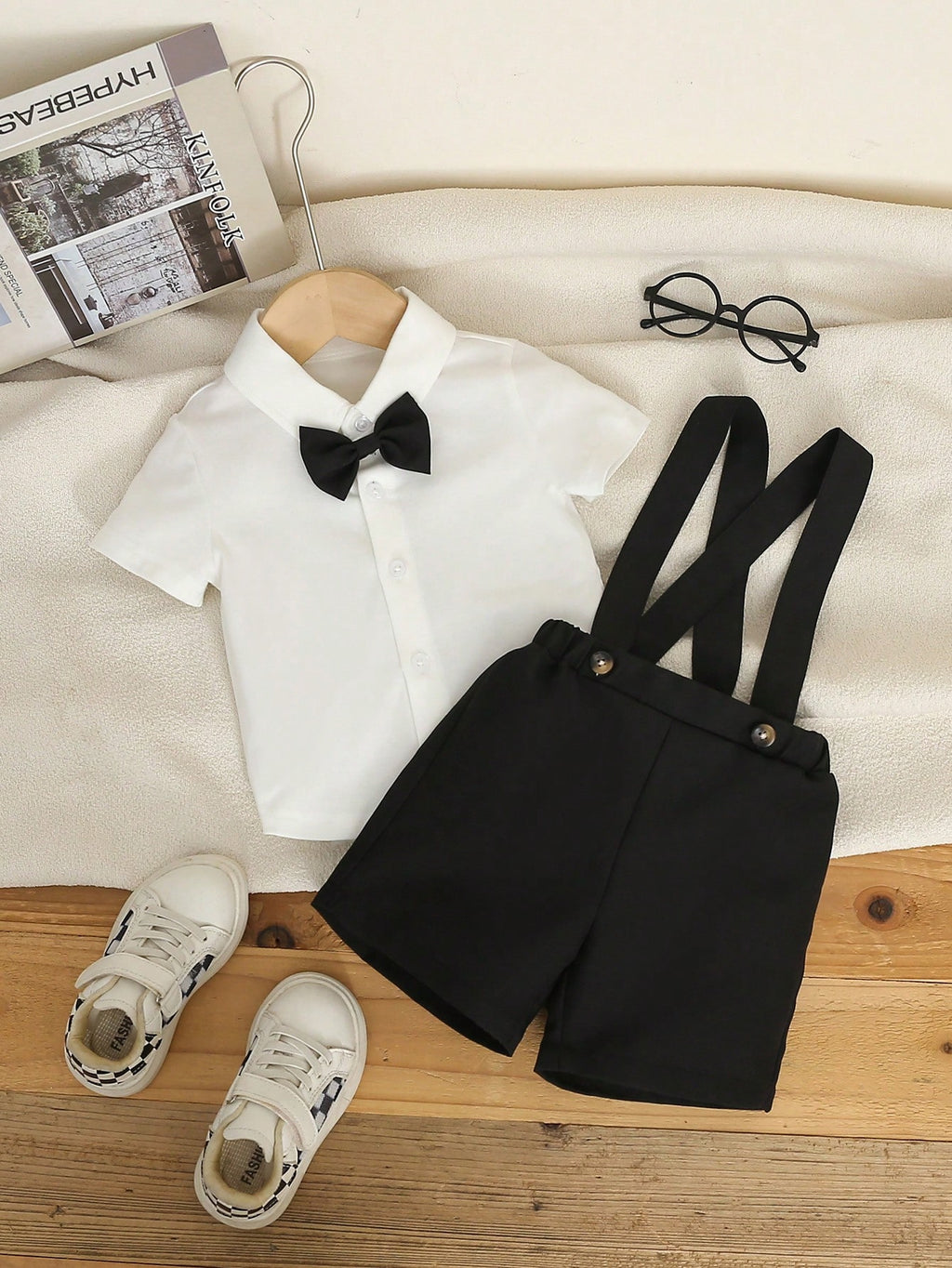 Souflis Baby Boy Knit Shirt & Suspender Shorts Gentleman Set
