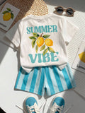 Ensemble 2 pièces bébé unisexe t-shirt imprimé citron et short vert menthe