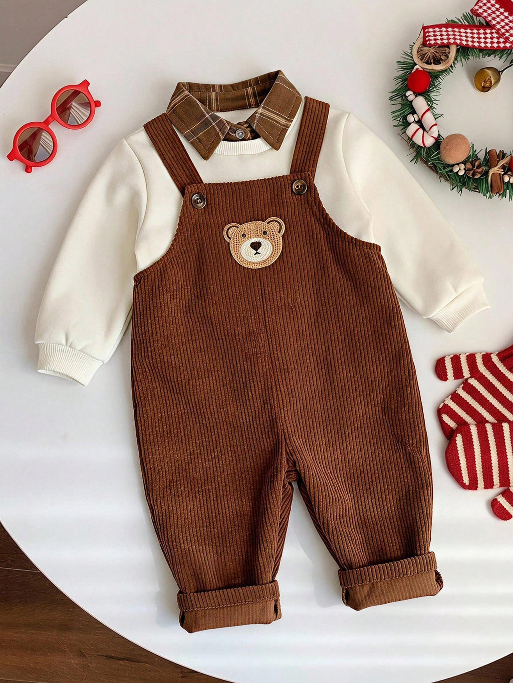 Ensemble barboteuse et grenouillère multicolore pour bébé garçon avec sweat-shirt motif ourson de dessin animé