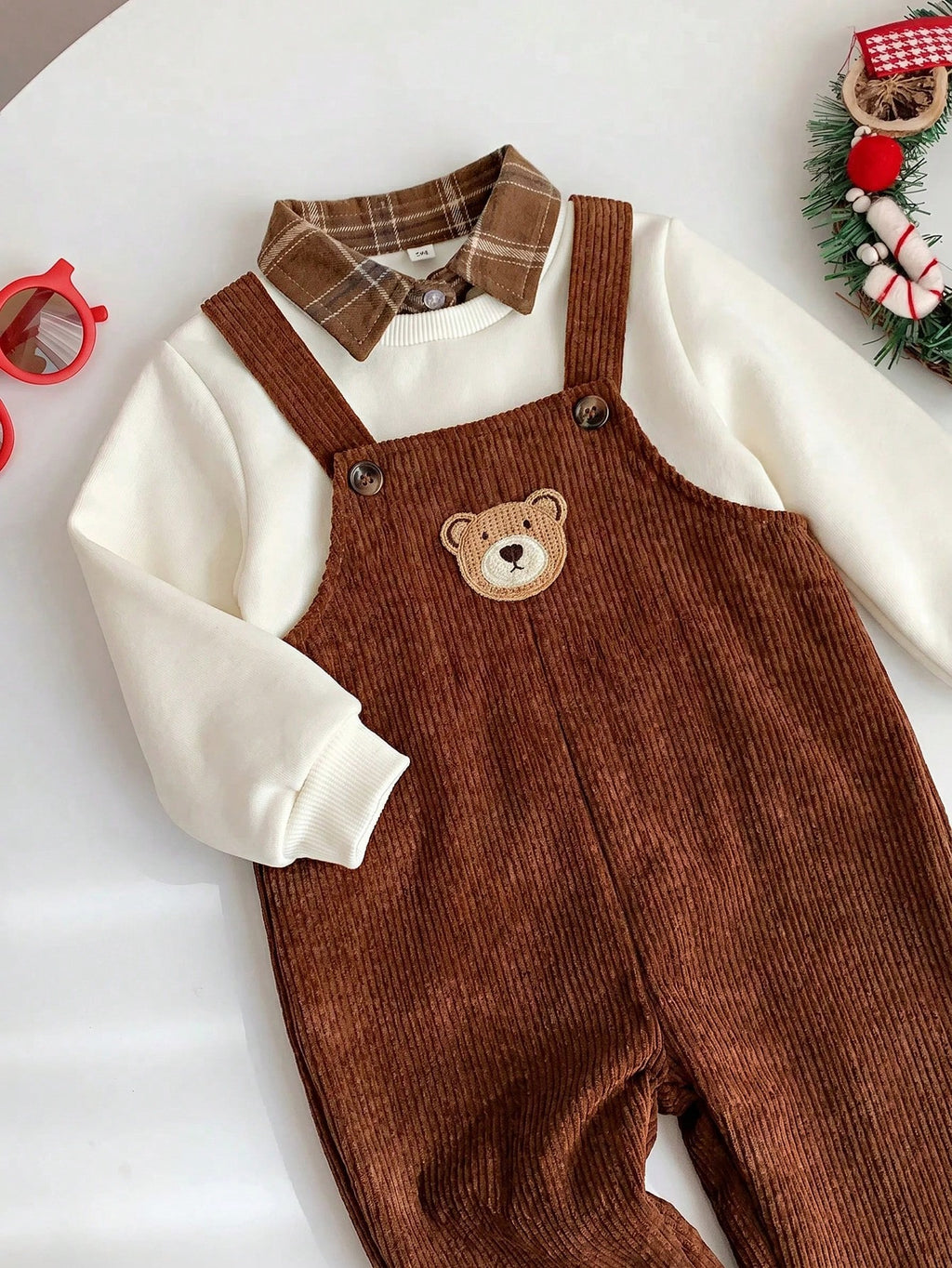 Ensemble barboteuse et grenouillère multicolore pour bébé garçon avec sweat-shirt motif ourson de dessin animé