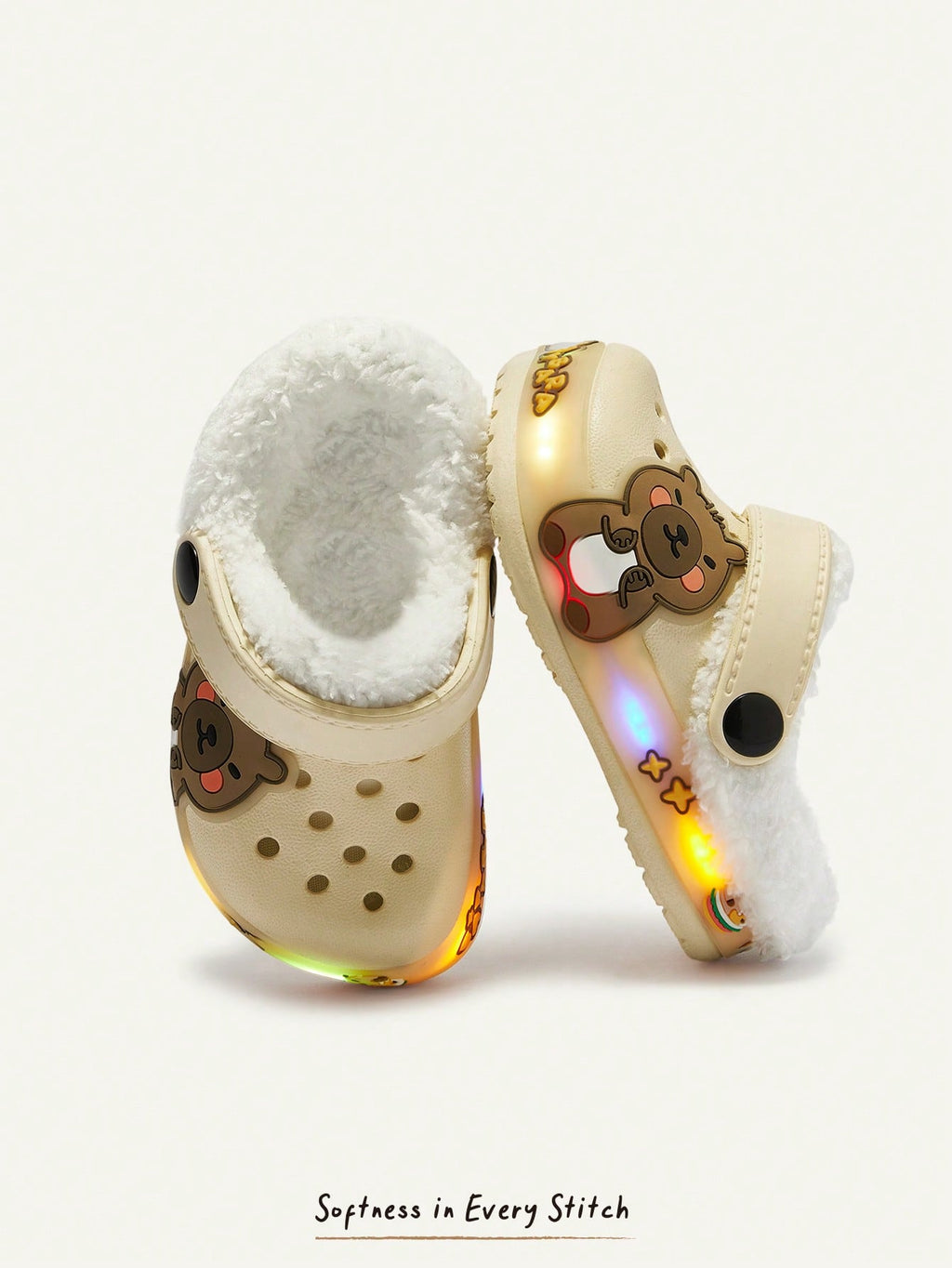 Cozy Pixies Boys' Beige Warm Plush-Lined LED Light-Up Winter Clogs  Beige