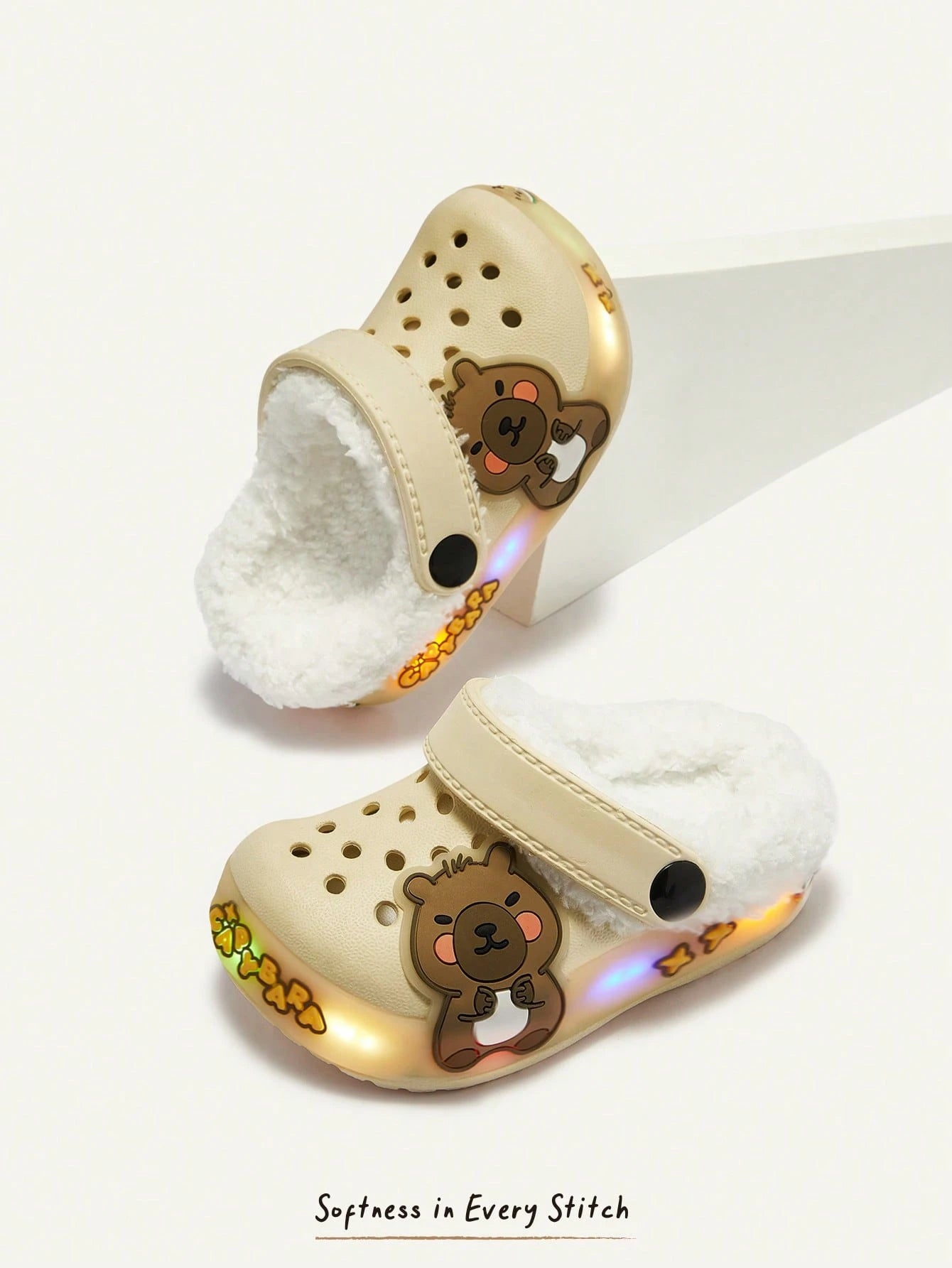Cozy Pixies Boys' Beige Warm Plush-Lined LED Light-Up Winter Clogs  Beige
