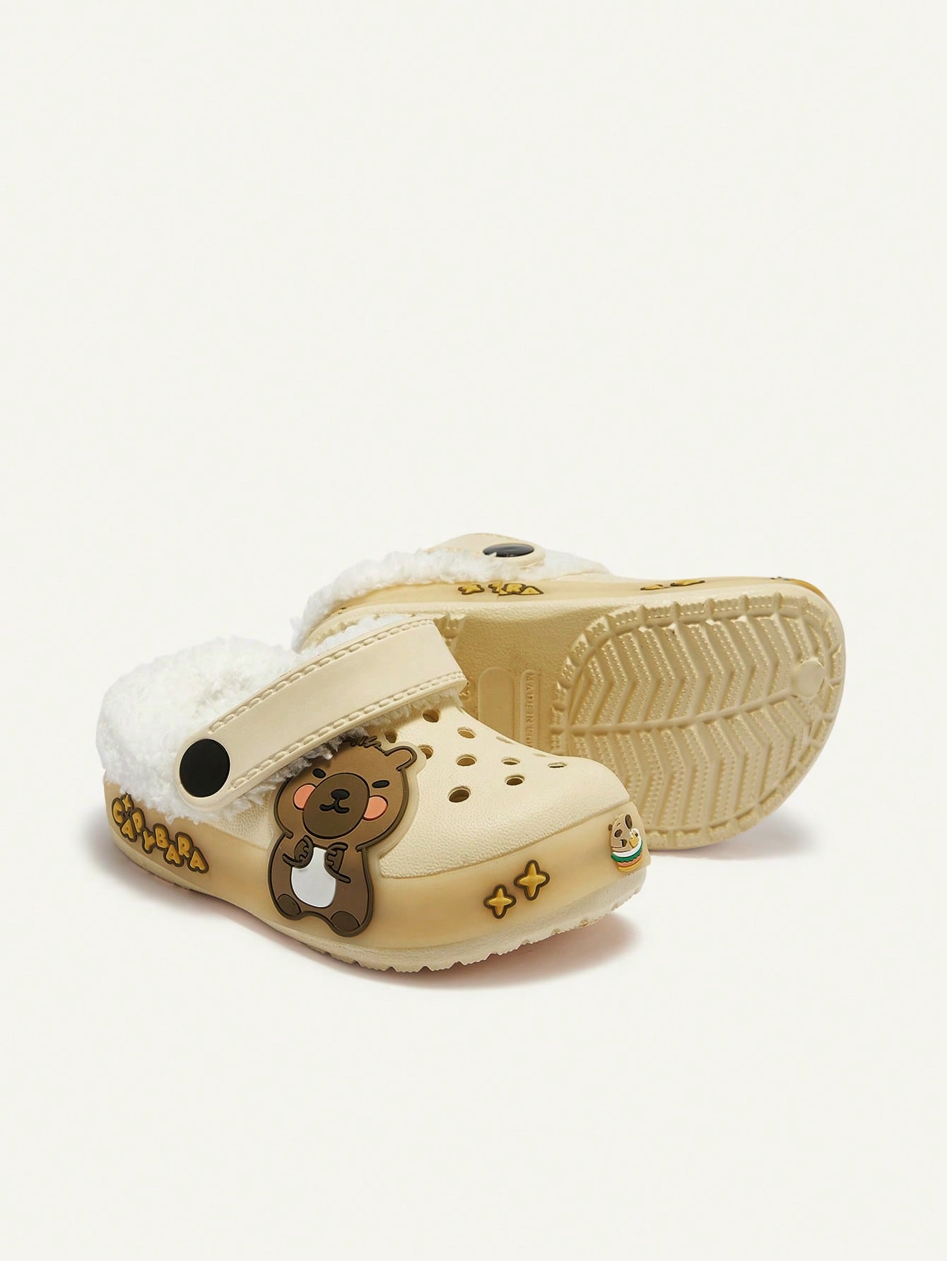 Cozy Pixies Boys' Beige Warm Plush-Lined LED Light-Up Winter Clogs  Beige