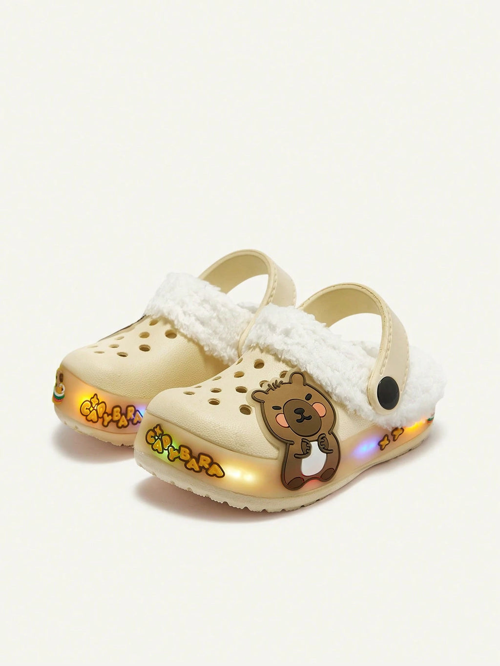 Cozy Pixies Boys' Beige Warm Plush-Lined LED Light-Up Winter Clogs  Beige