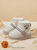 Cozy Pixies Unisex Beige Cute Bear Warm Fur Snow Boots
