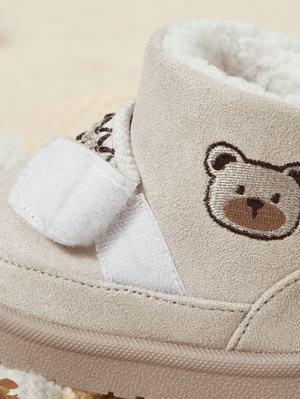 Cozy Pixies Unisex Beige Cute Bear Warm Fur Snow Boots