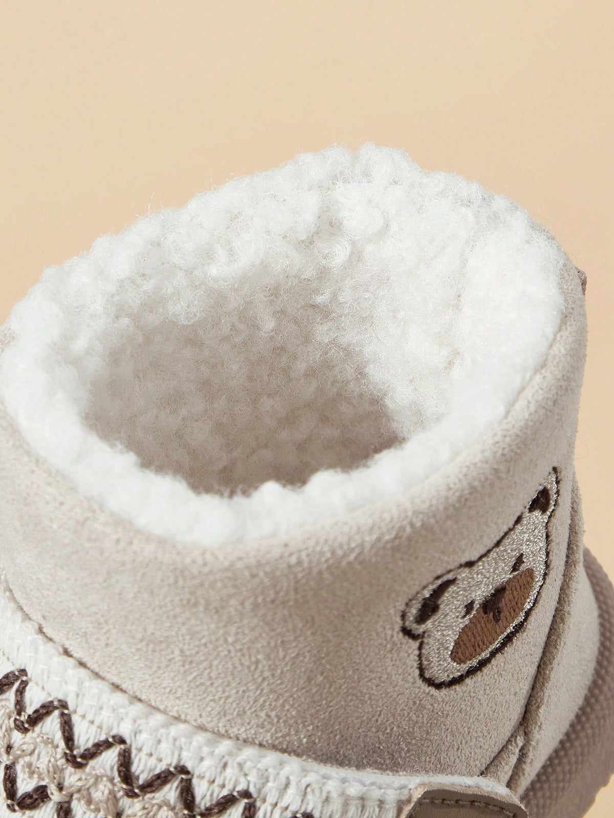 Cozy Pixies Unisex Beige Cute Bear Warm Fur Snow Boots