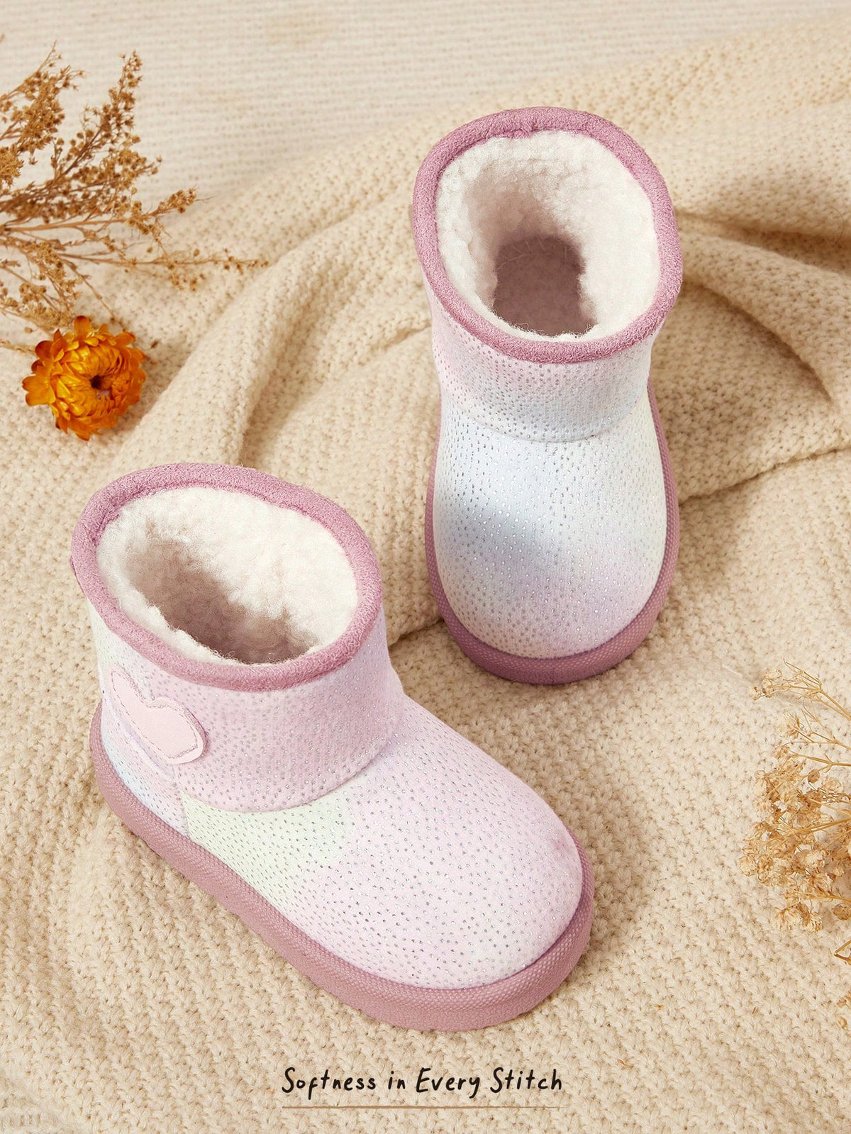 Cozy Pixies Girls' Pink Gradient Glitter Love Warm Snow Boots