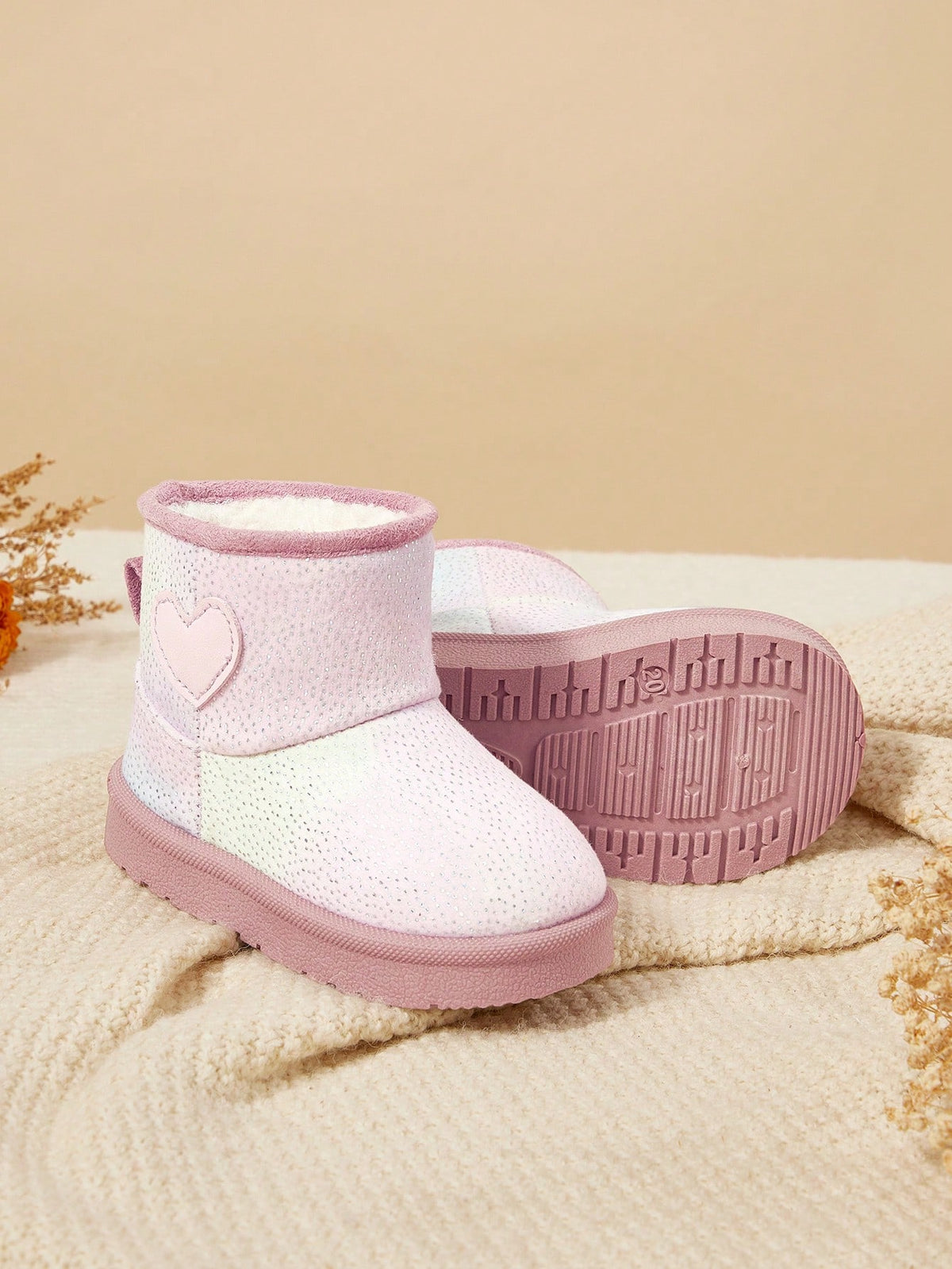 Bottes de neige chaudes Cozy Pixies pour filles, roses, dégradé de paillettes, motif cœur
