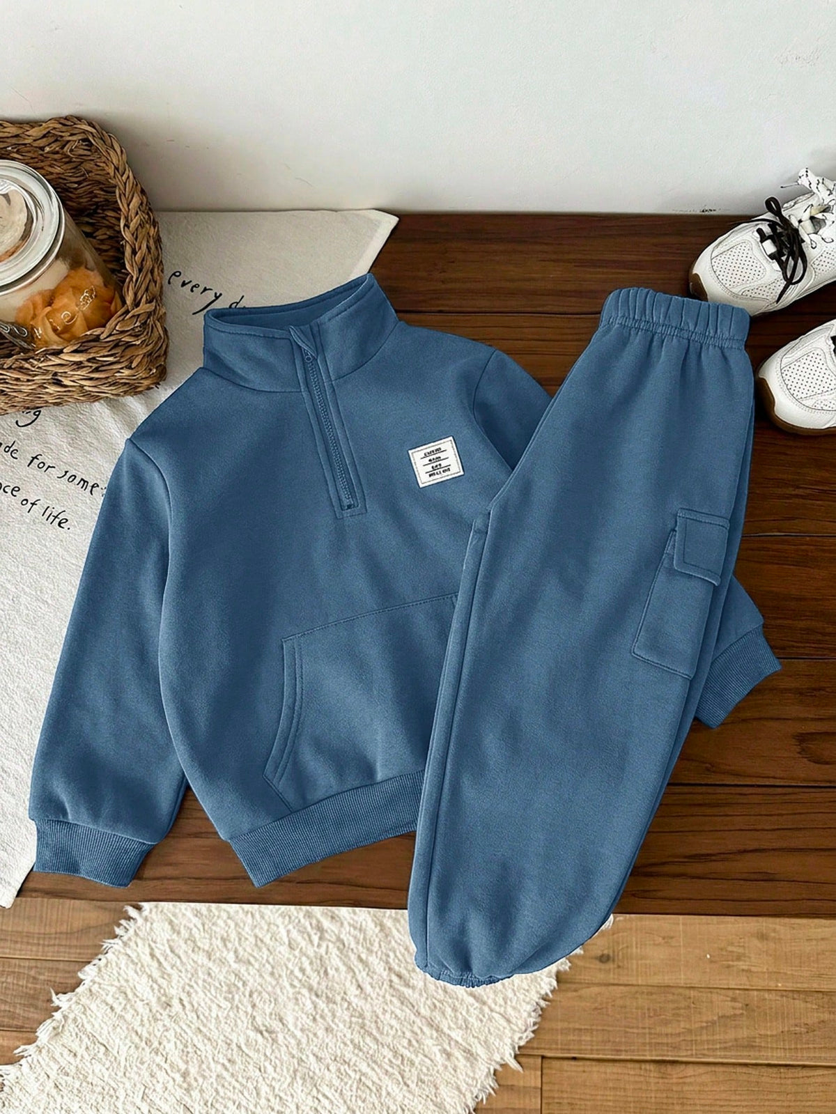 Bambinoo x Boys' Half-Zip Pullover Sweatshirt & Thermal Cargo Pants Set