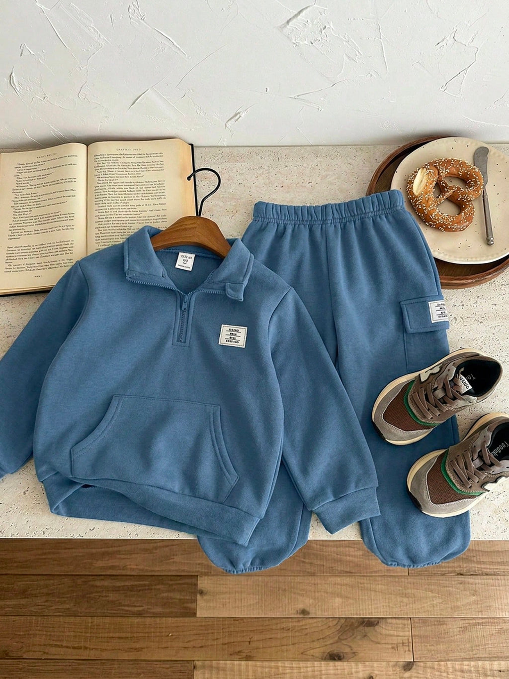 Bambinoo x Boys' Half-Zip Pullover Sweatshirt & Thermal Cargo Pants Set