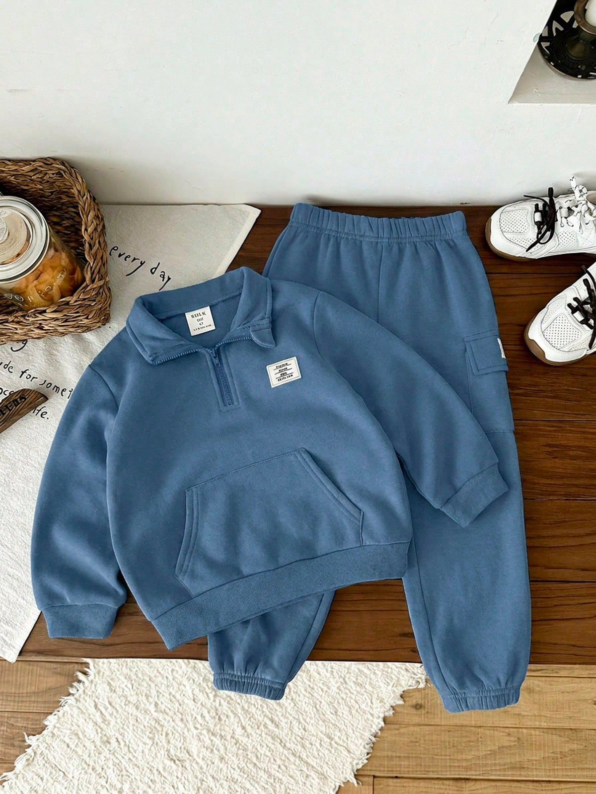 Bambinoo x Boys' Half-Zip Pullover Sweatshirt & Thermal Cargo Pants Set