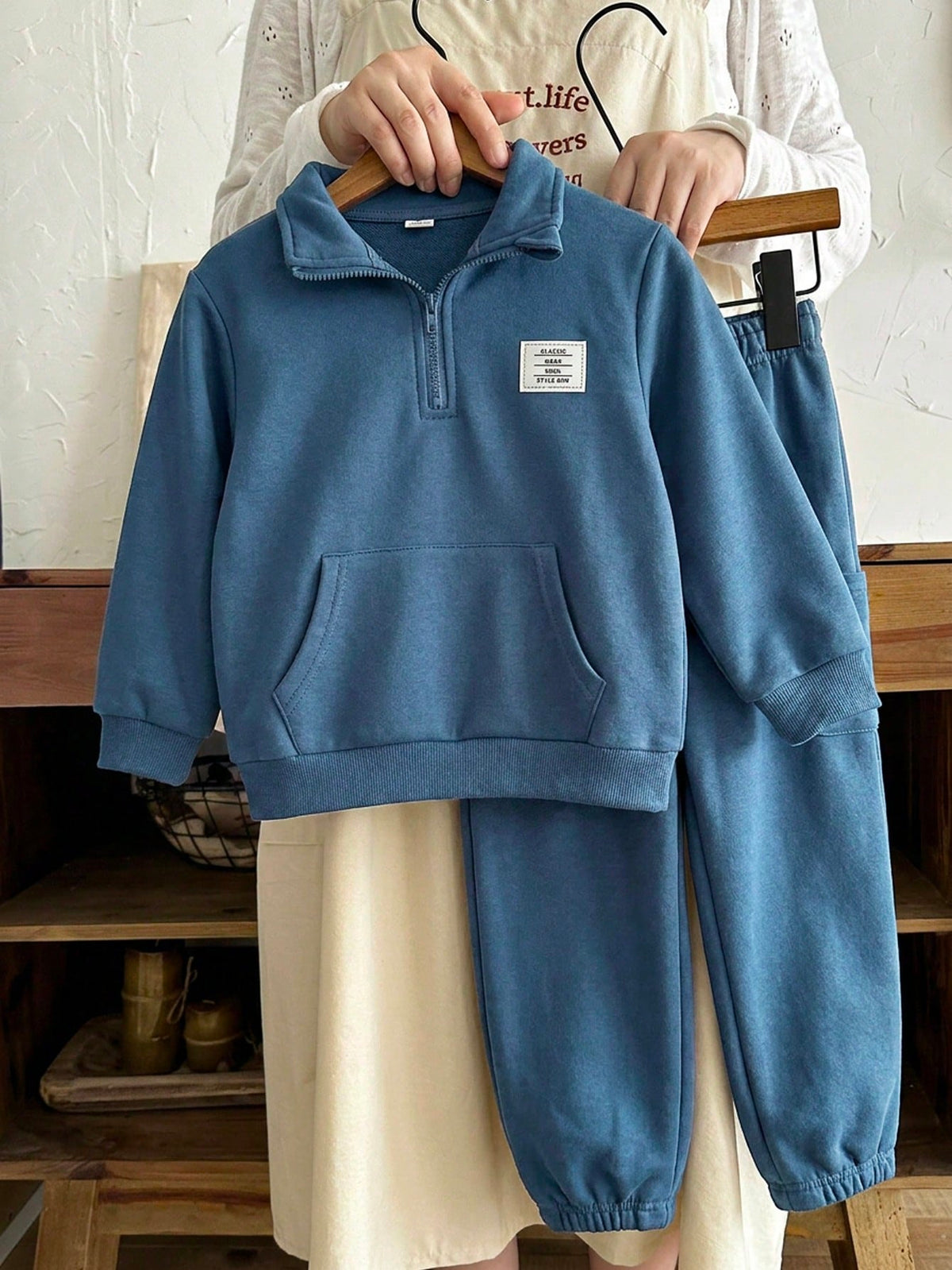 Bambinoo x Boys' Half-Zip Pullover Sweatshirt & Thermal Cargo Pants Set