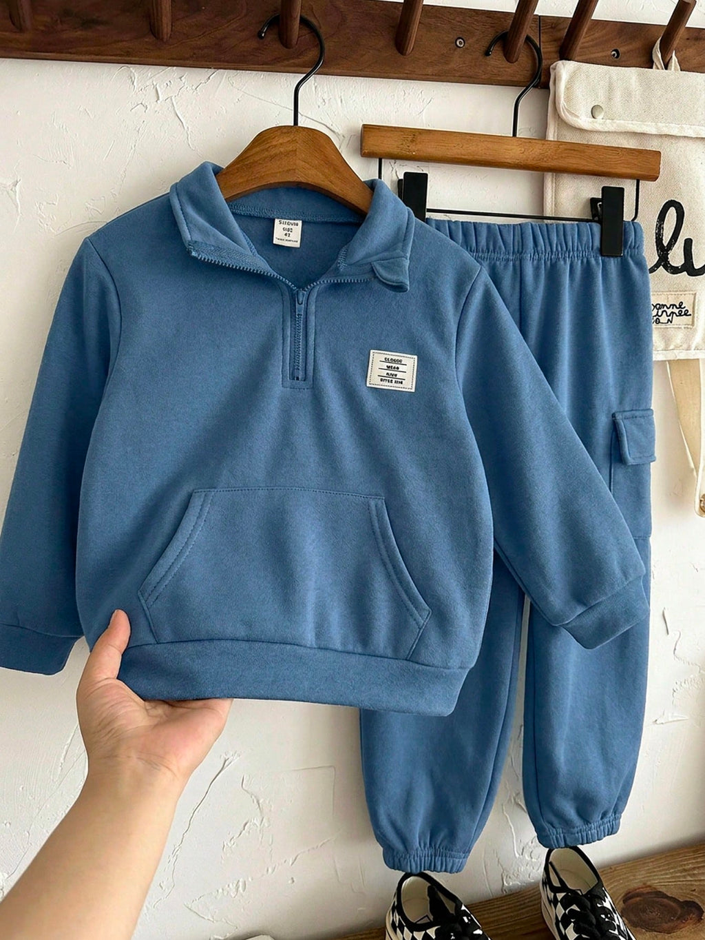 Bambinoo x Boys' Half-Zip Pullover Sweatshirt & Thermal Cargo Pants Set