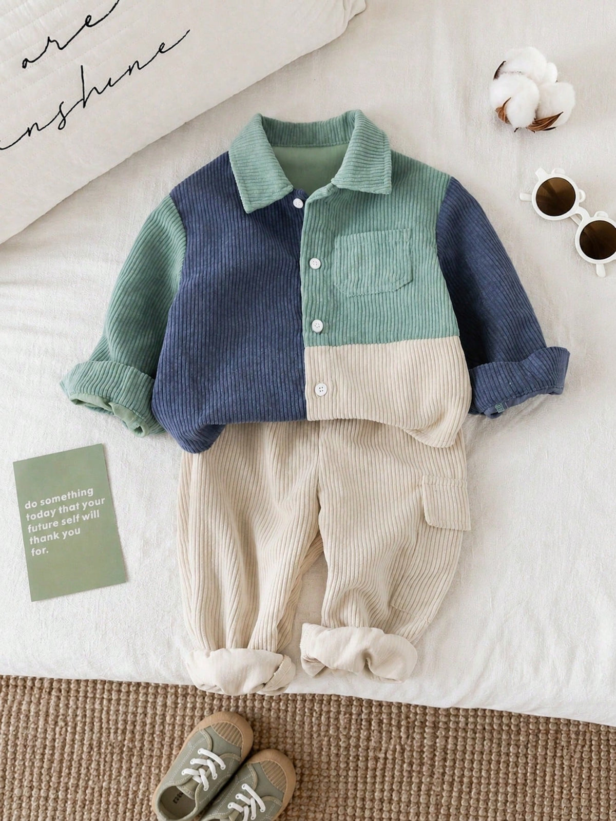 Baby Boy Corduroy Patchwork Jacket Pants Set Multicolor