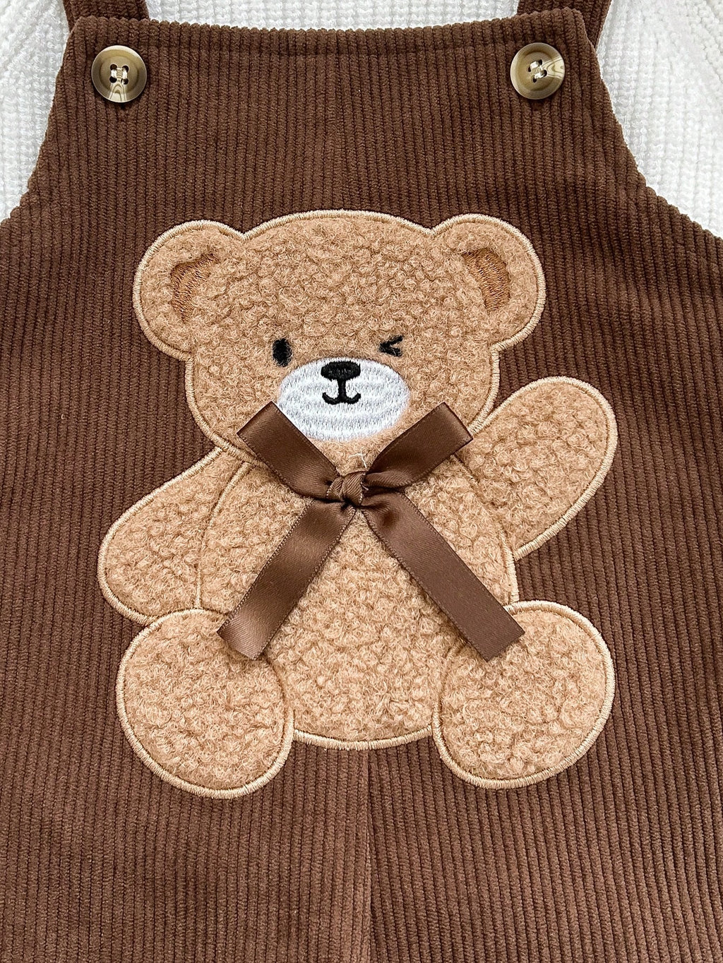 Baby Girls' 3D Plush Bear & Bow Overall Jumpsuit