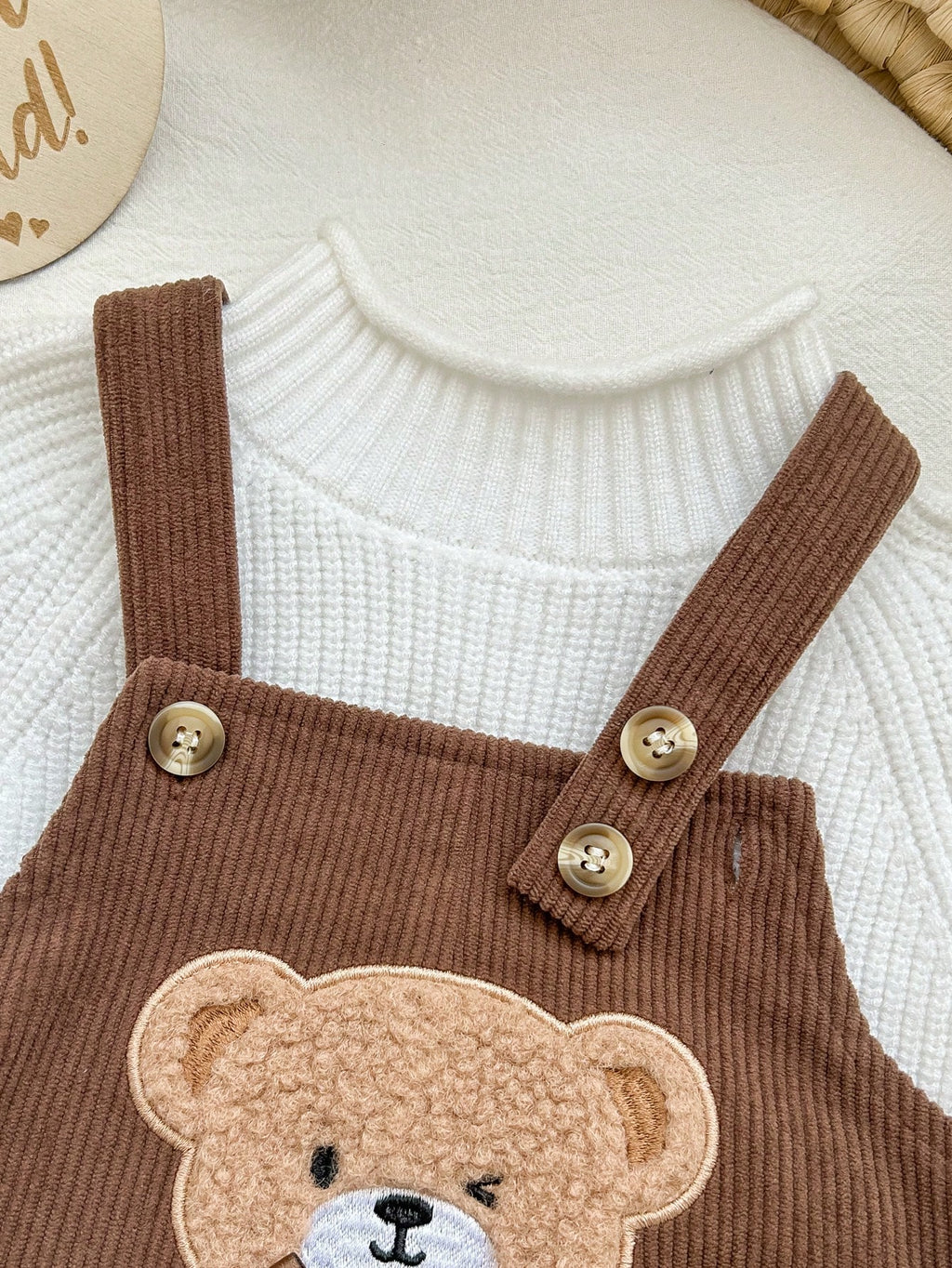 Baby Girls' 3D Plush Bear & Bow Overall Jumpsuit