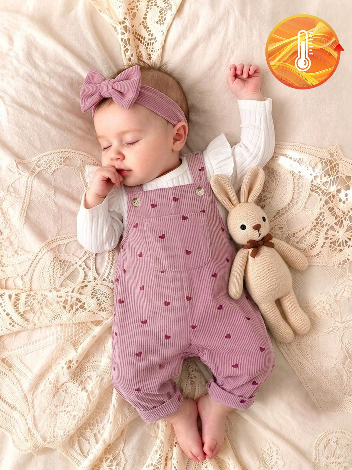 Vintaside Baby Girl Heart Embroidered Corduroy Set Pink