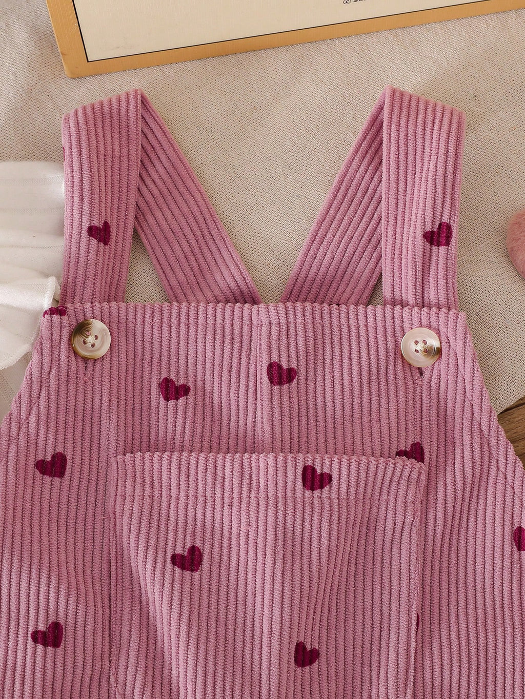 Vintaside Baby Girl Heart Embroidered Corduroy Set Pink